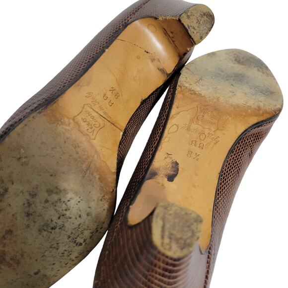 Vintage Bottega Veneta Heels Brown Pump Snakeskin Embossed Leather 8.5 AA Narrow - Picture 13 of 15